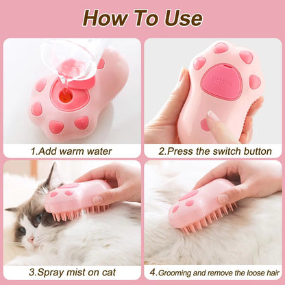 Escova a Vapor 3 Em 1 Para Cães E Gatos – Remove Pelos E Massageia