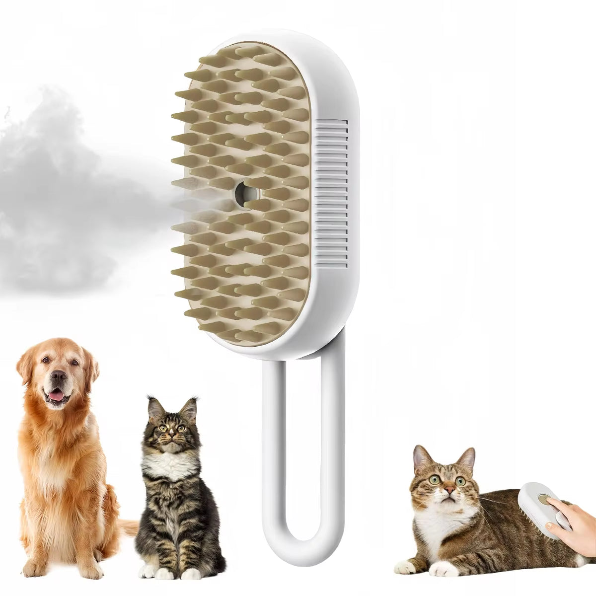Escova a Vapor 3 Em 1 Para Cães E Gatos – Remove Pelos E Massageia