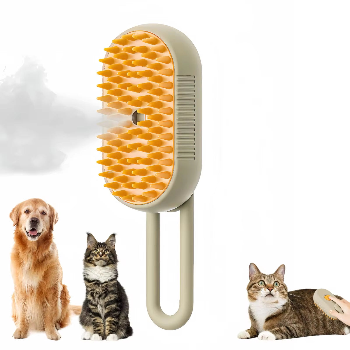 Escova a Vapor 3 Em 1 Para Cães E Gatos – Remove Pelos E Massageia